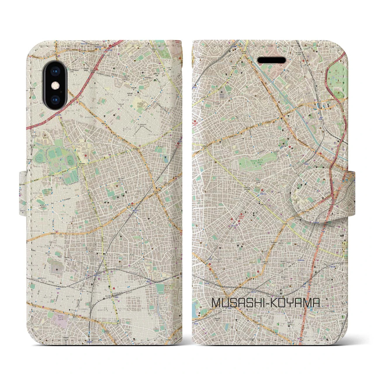 【武蔵小山(東京都)】地図柄iPhoneケース(手帳タイプ)ナチュラル・iPhone XS / X 用
