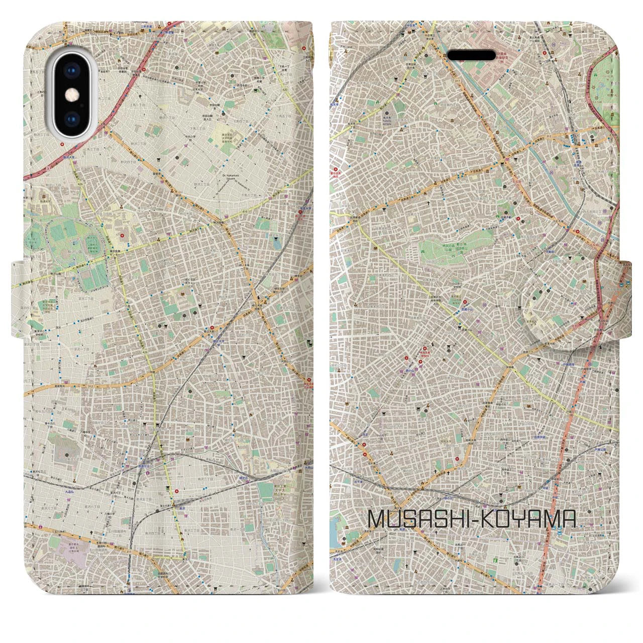 【武蔵小山(東京都)】地図柄iPhoneケース(手帳タイプ)ナチュラル・iPhone XS Max 用