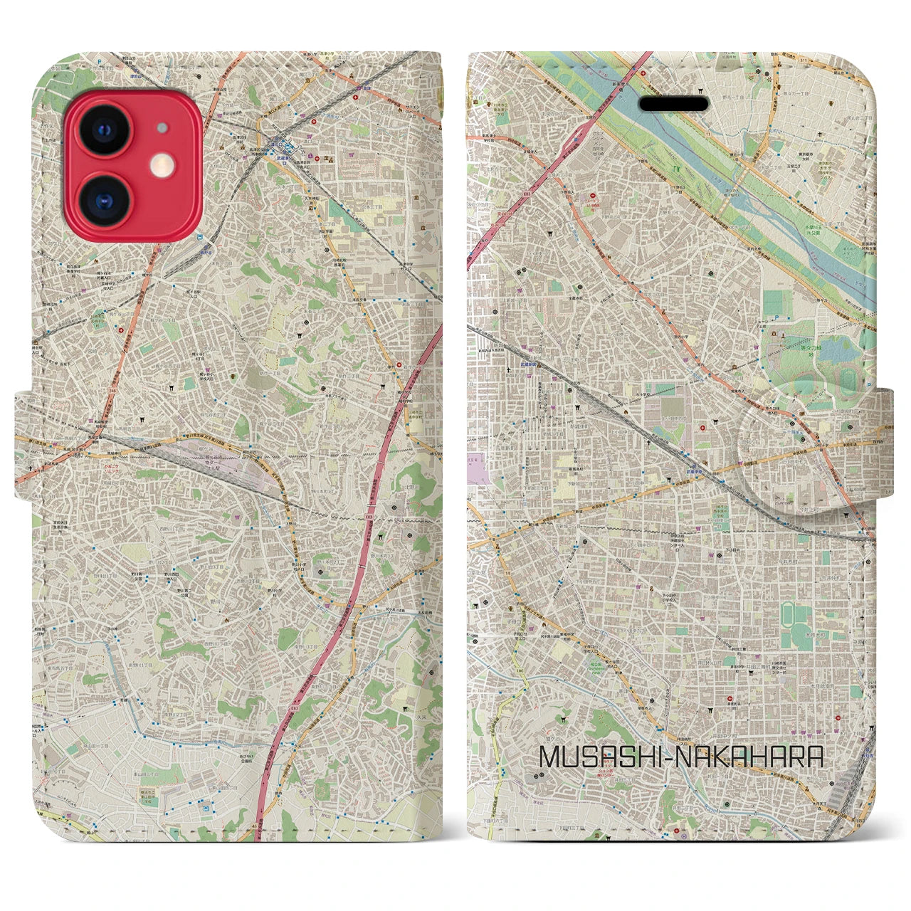 【武蔵中原(神奈川県)】地図柄iPhoneケース(手帳タイプ)ナチュラル・iPhone 11 用