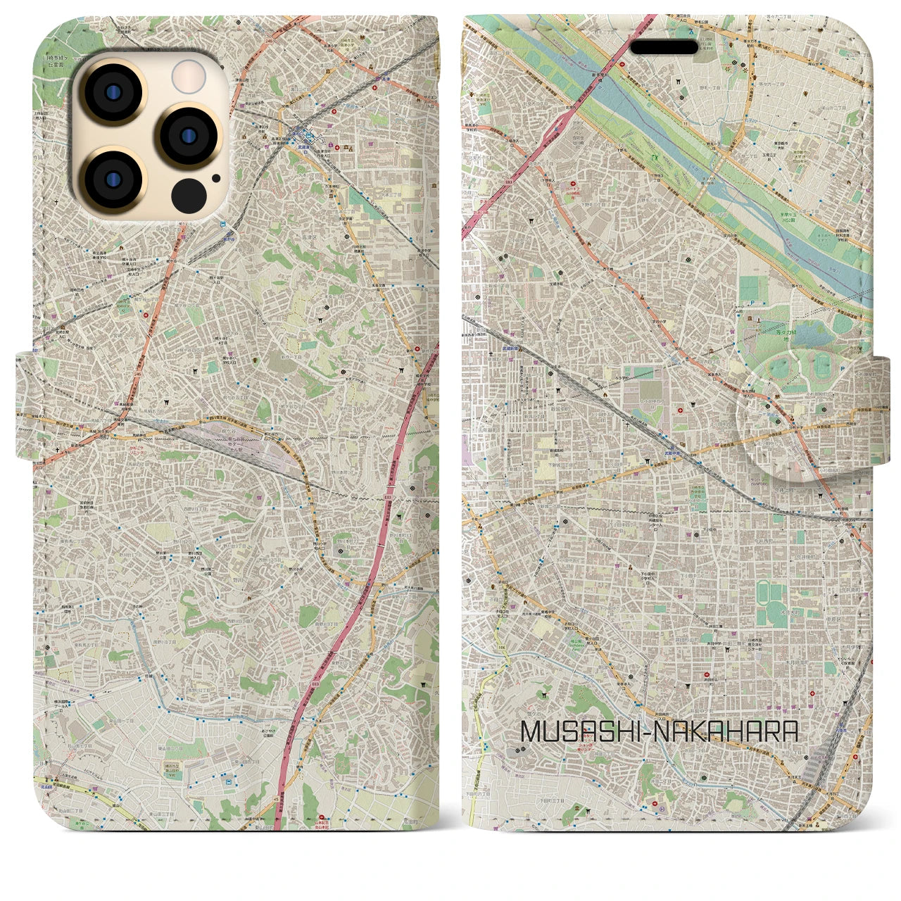 【武蔵中原(神奈川県)】地図柄iPhoneケース(手帳タイプ)ナチュラル・iPhone 12 Pro Max 用