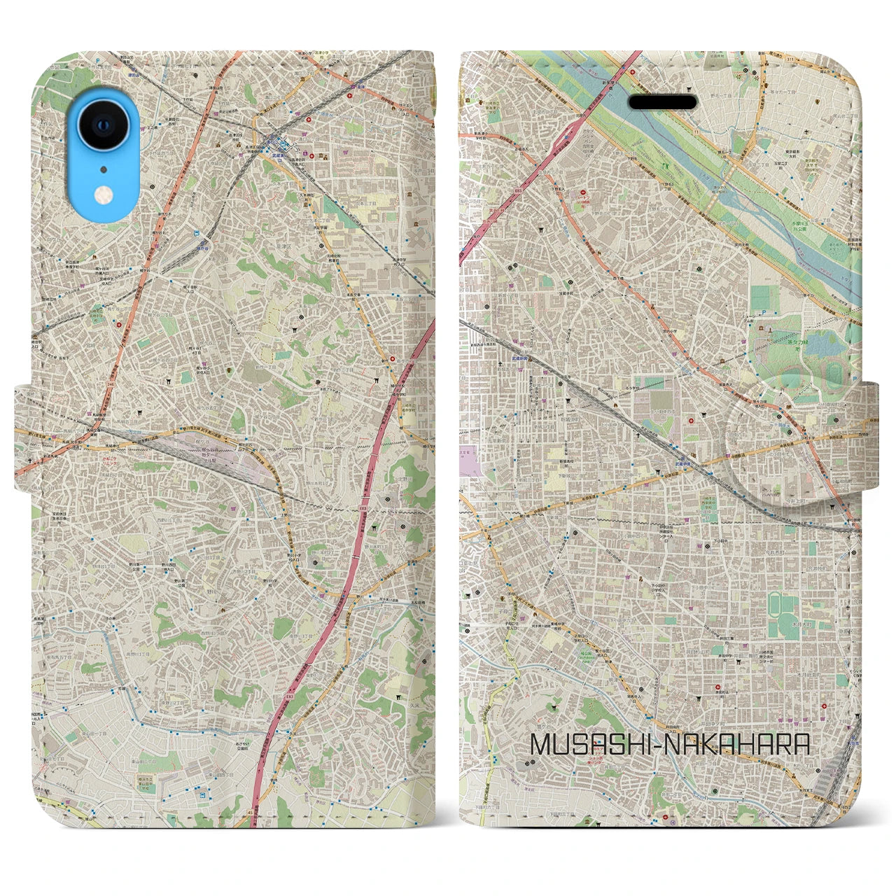 【武蔵中原(神奈川県)】地図柄iPhoneケース(手帳タイプ)ナチュラル・iPhone XR 用