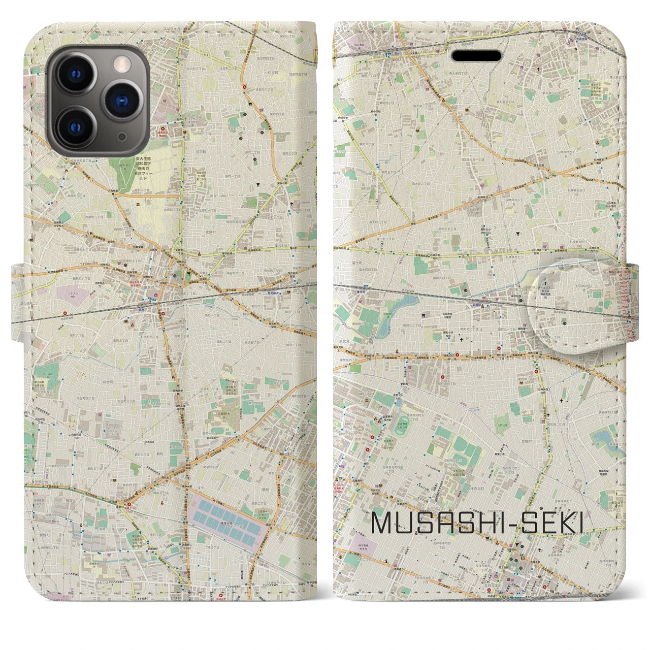 【武蔵関(東京都)】地図柄iPhoneケース(手帳タイプ)ナチュラル・iPhone 11 Pro Max 用