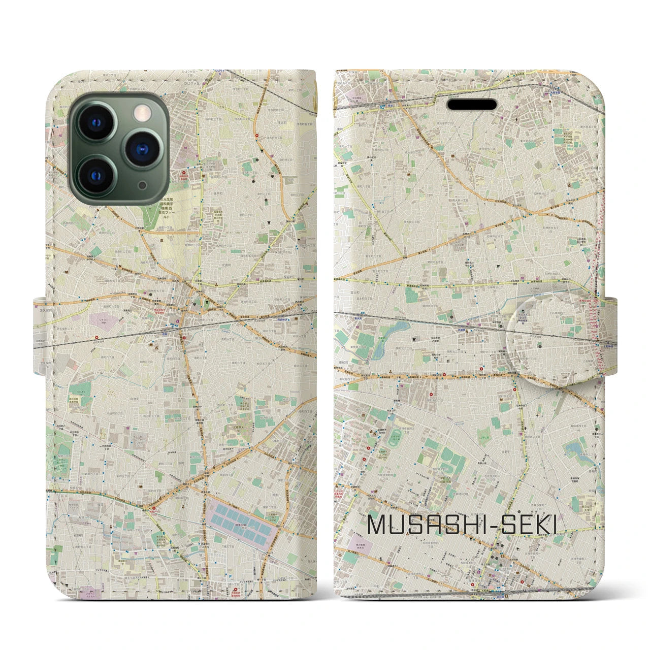 【武蔵関(東京都)】地図柄iPhoneケース(手帳タイプ)ナチュラル・iPhone 11 Pro 用