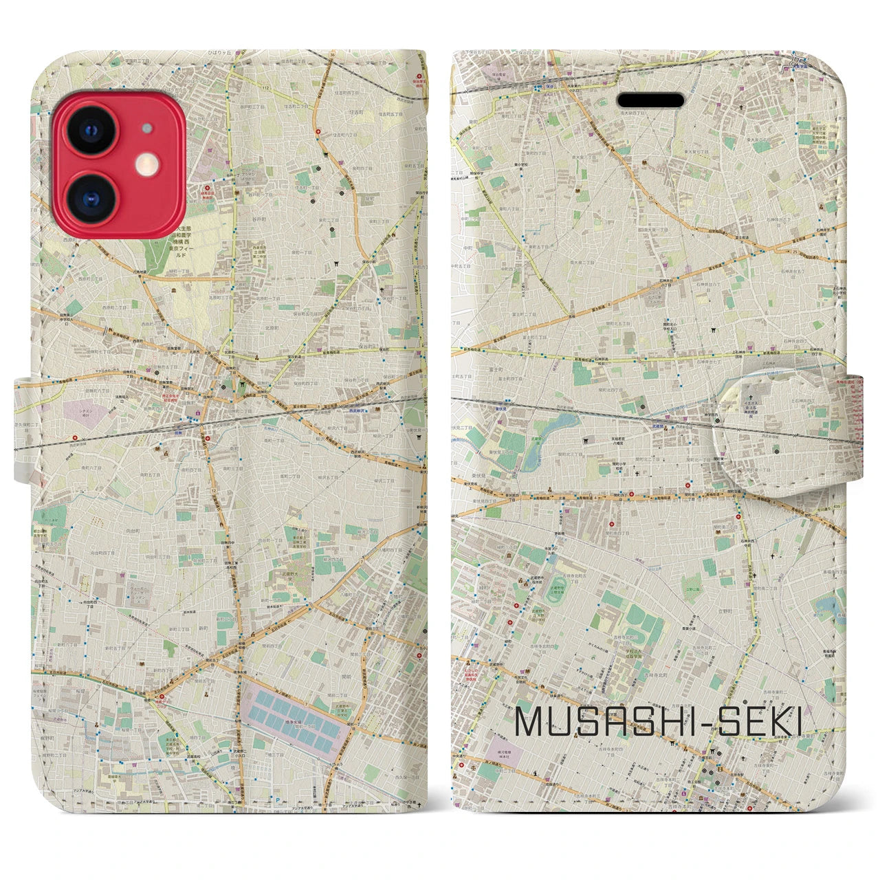 【武蔵関(東京都)】地図柄iPhoneケース(手帳タイプ)ナチュラル・iPhone 11 用
