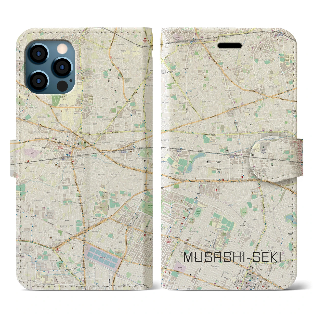 【武蔵関(東京都)】地図柄iPhoneケース(手帳タイプ)ナチュラル・iPhone 12 / 12 Pro 用