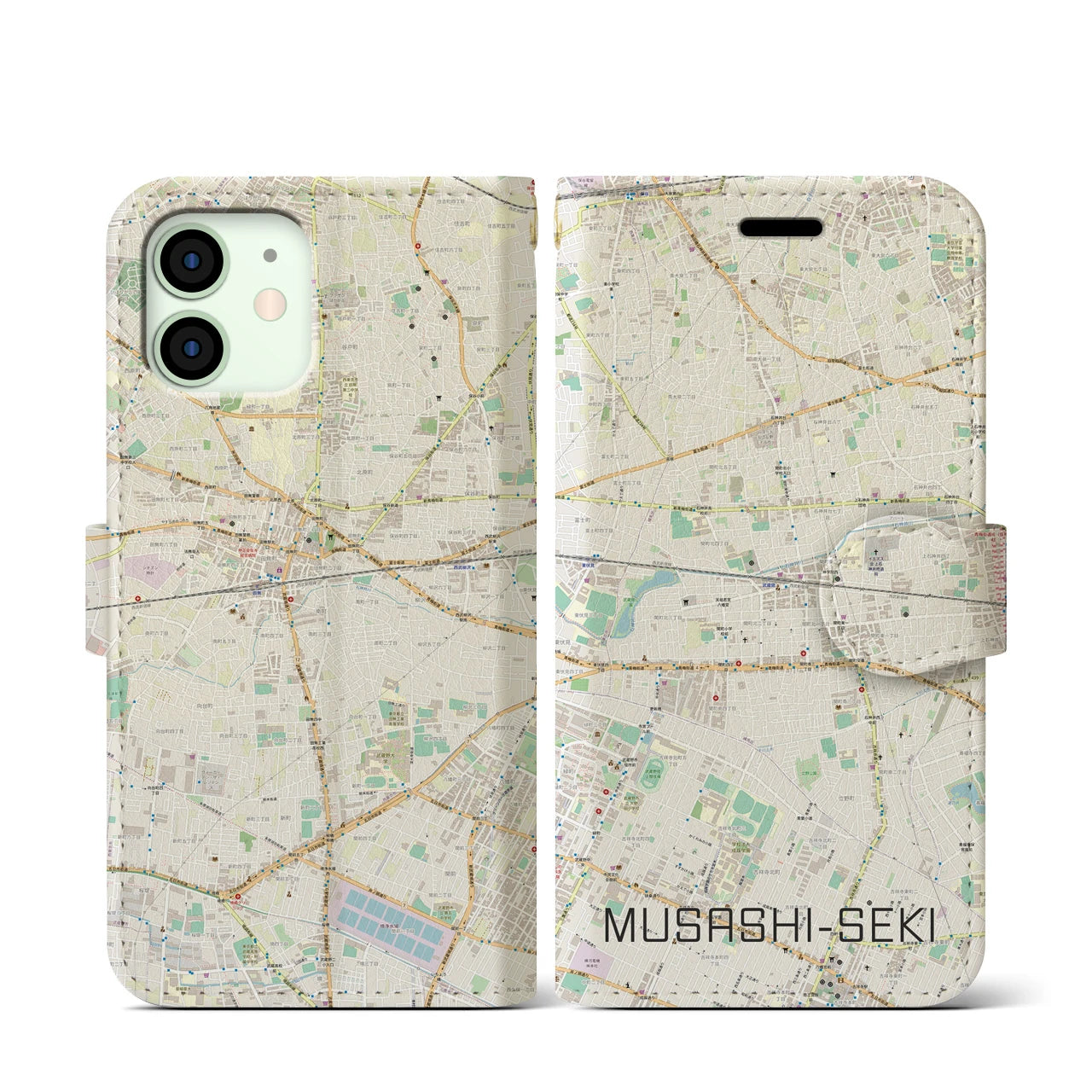 【武蔵関(東京都)】地図柄iPhoneケース(手帳タイプ)ナチュラル・iPhone 12 mini 用