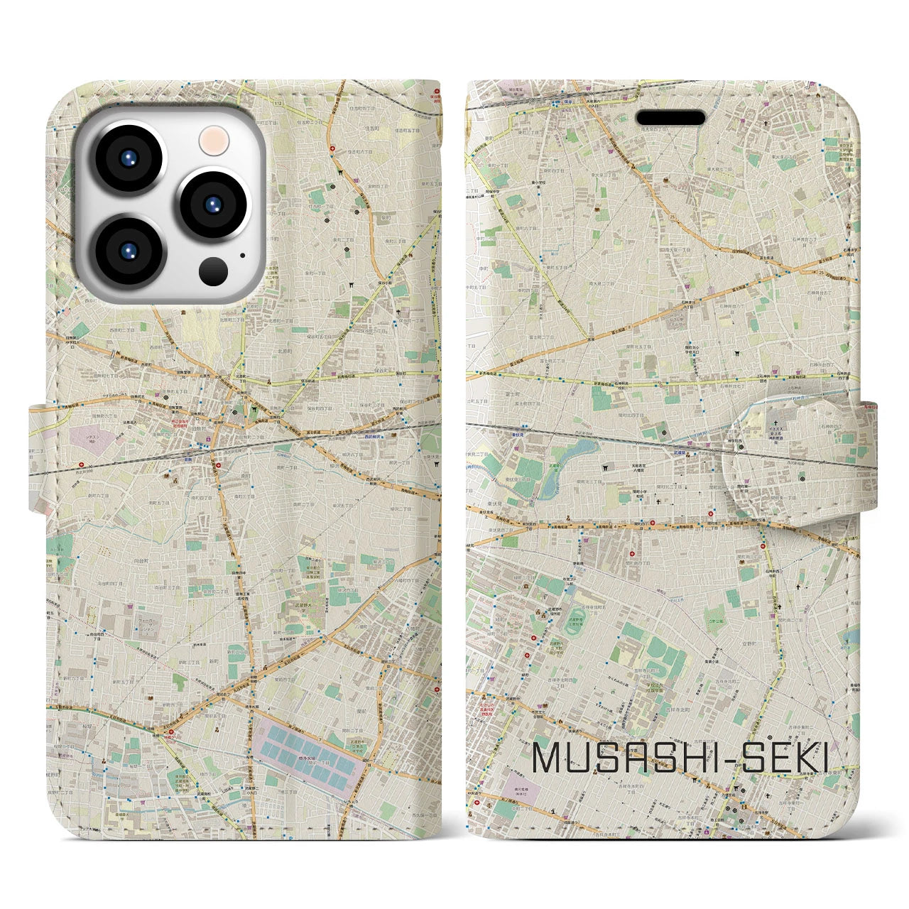 【武蔵関(東京都)】地図柄iPhoneケース(手帳タイプ)ナチュラル・iPhone 13 Pro 用
