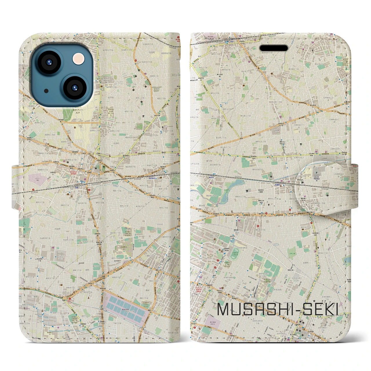 【武蔵関(東京都)】地図柄iPhoneケース(手帳タイプ)ナチュラル・iPhone 13 用