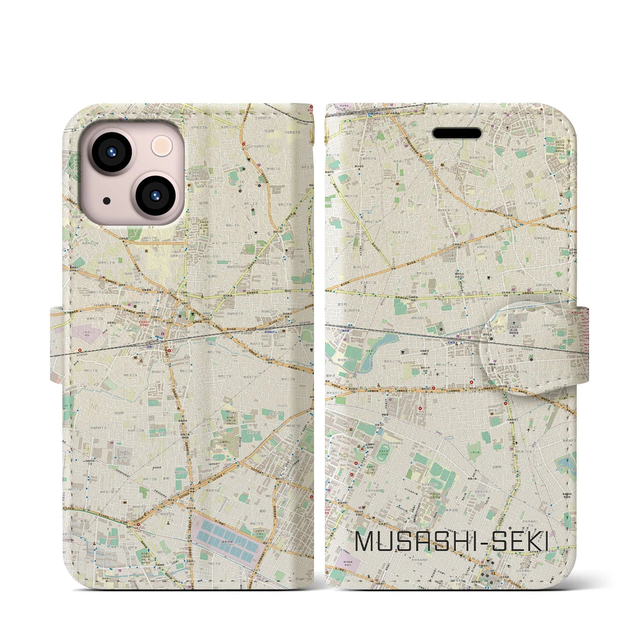 【武蔵関(東京都)】地図柄iPhoneケース(手帳タイプ)ナチュラル・iPhone 13 mini 用