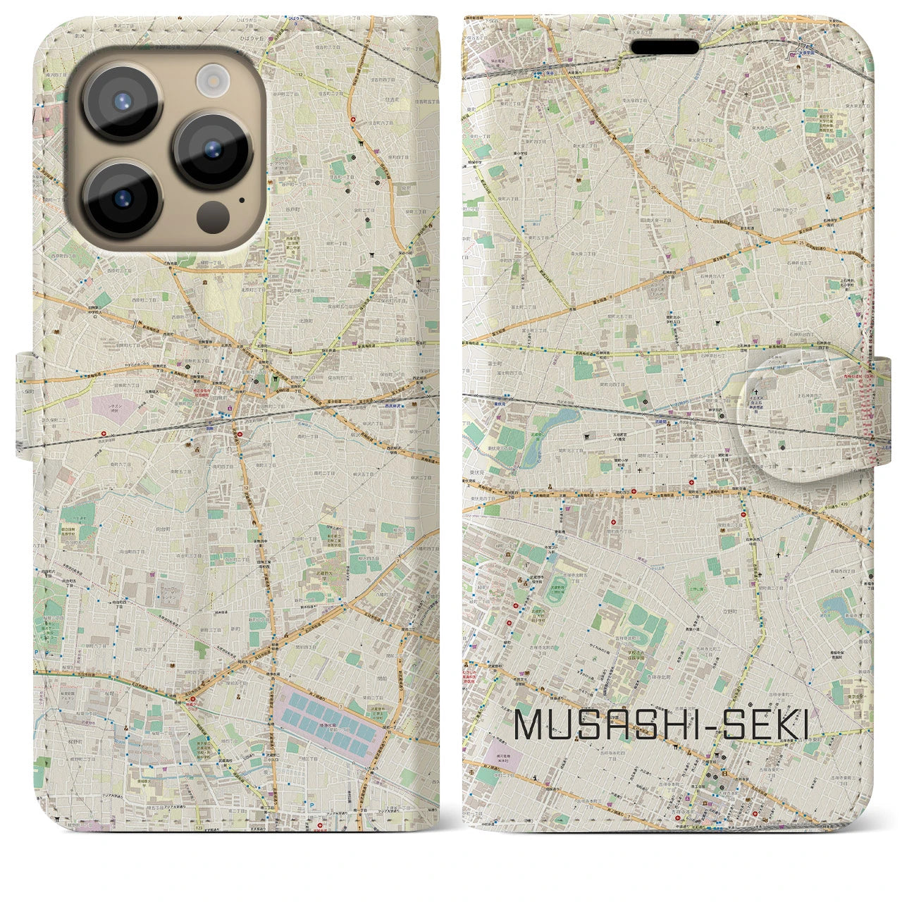 【武蔵関(東京都)】地図柄iPhoneケース(手帳タイプ)ナチュラル・iPhone 14 Pro Max 用