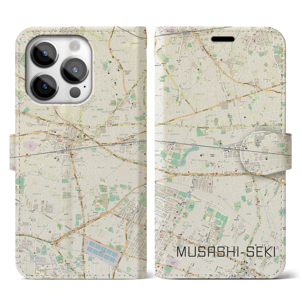 【武蔵関(東京都)】地図柄iPhoneケース(手帳タイプ)ナチュラル・iPhone 14 Pro 用