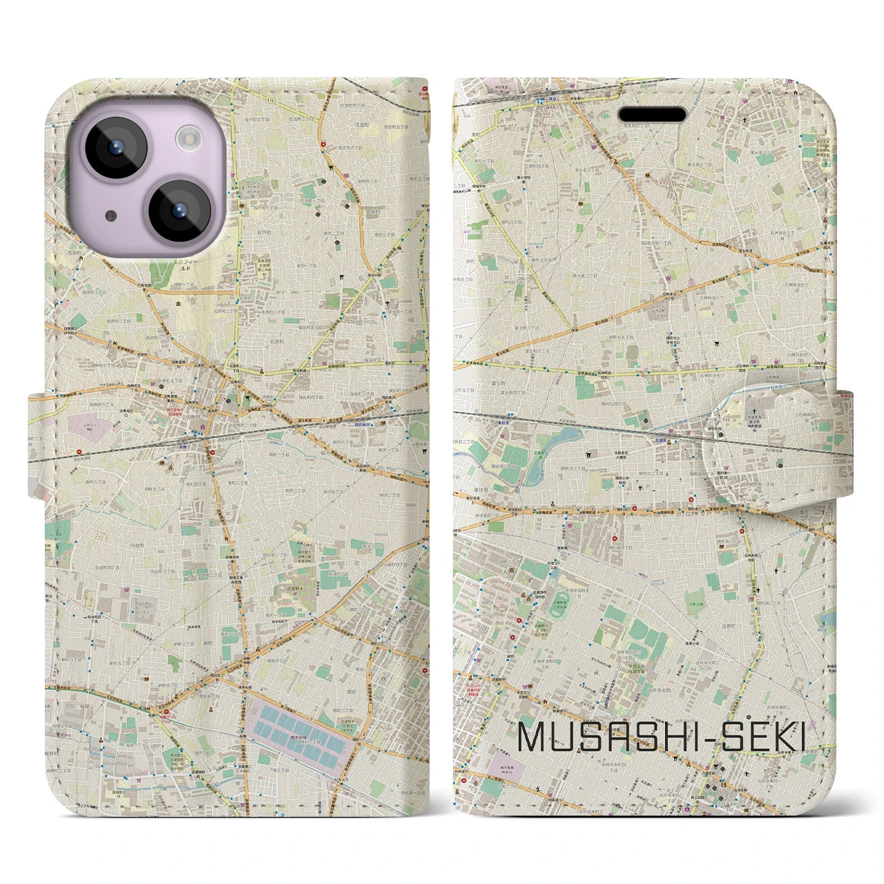 【武蔵関(東京都)】地図柄iPhoneケース(手帳タイプ)ナチュラル・iPhone 14 用
