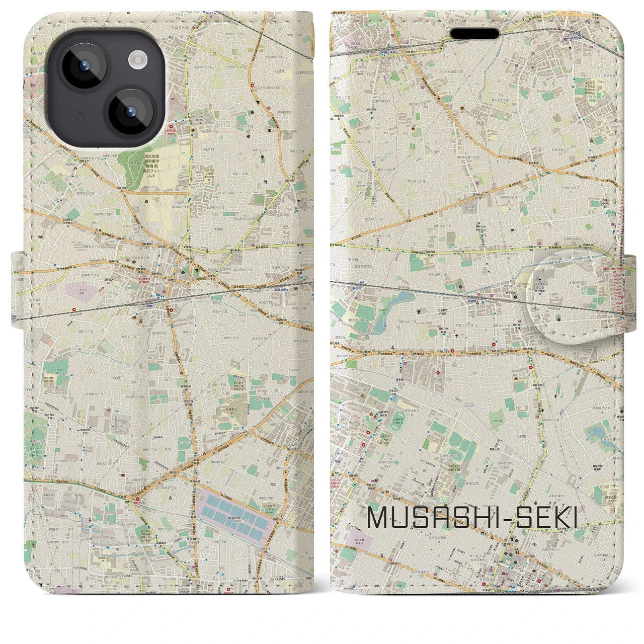 【武蔵関(東京都)】地図柄iPhoneケース(手帳タイプ)ナチュラル・iPhone 14 Plus 用