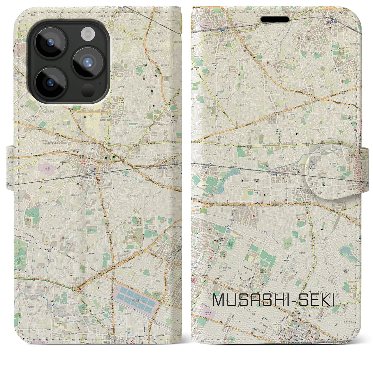 【武蔵関(東京都)】地図柄iPhoneケース(手帳タイプ)ナチュラル・iPhone 15 Pro Max 用