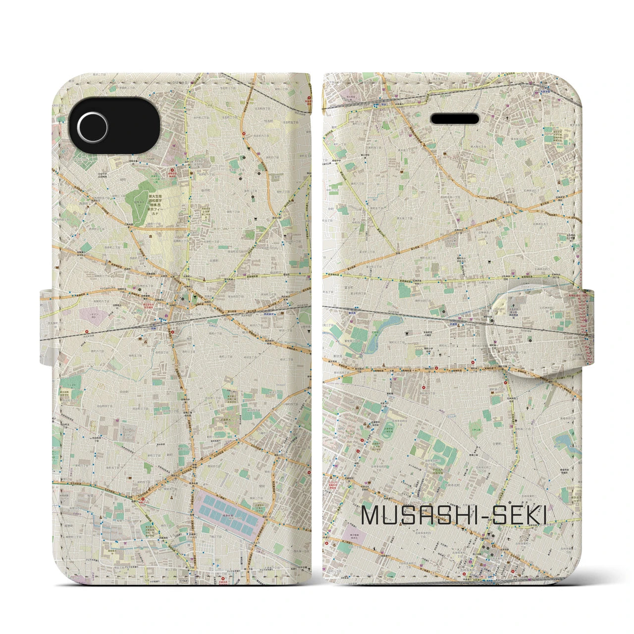 【武蔵関(東京都)】地図柄iPhoneケース(手帳タイプ)ナチュラル・iPhone SE(第3 / 第2世代) / 8 / 7 / 6s / 6 用