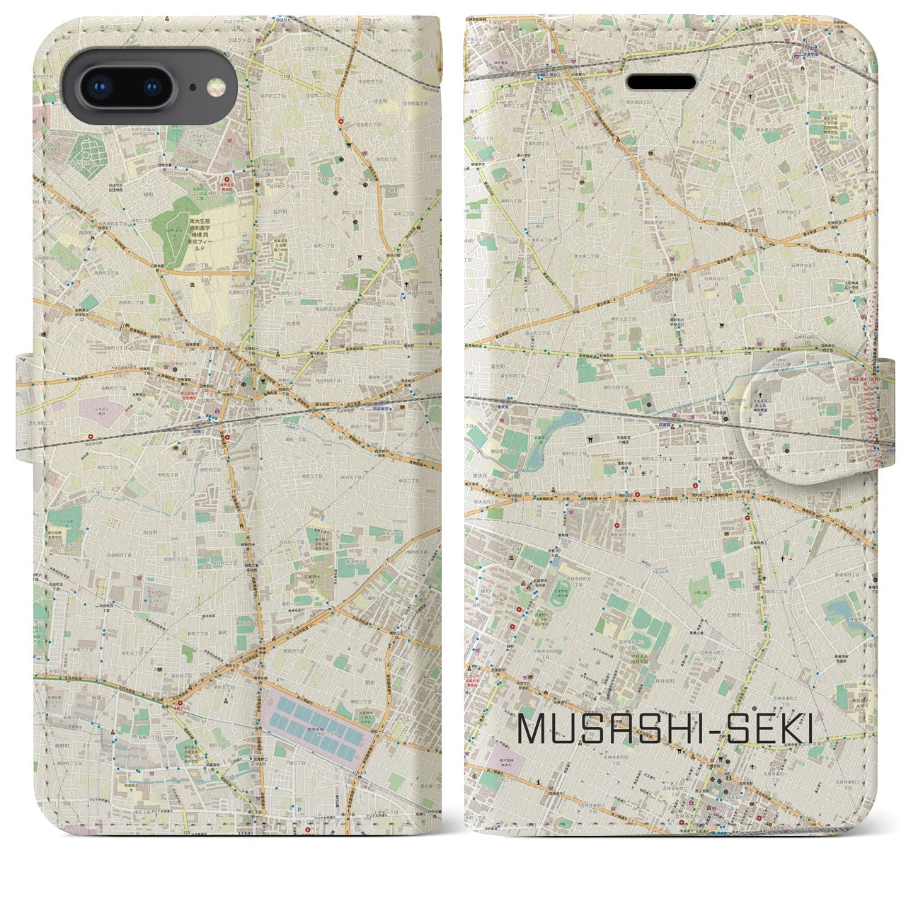 【武蔵関(東京都)】地図柄iPhoneケース(手帳タイプ)ナチュラル・iPhone 8Plus /7Plus / 6sPlus / 6Plus 用