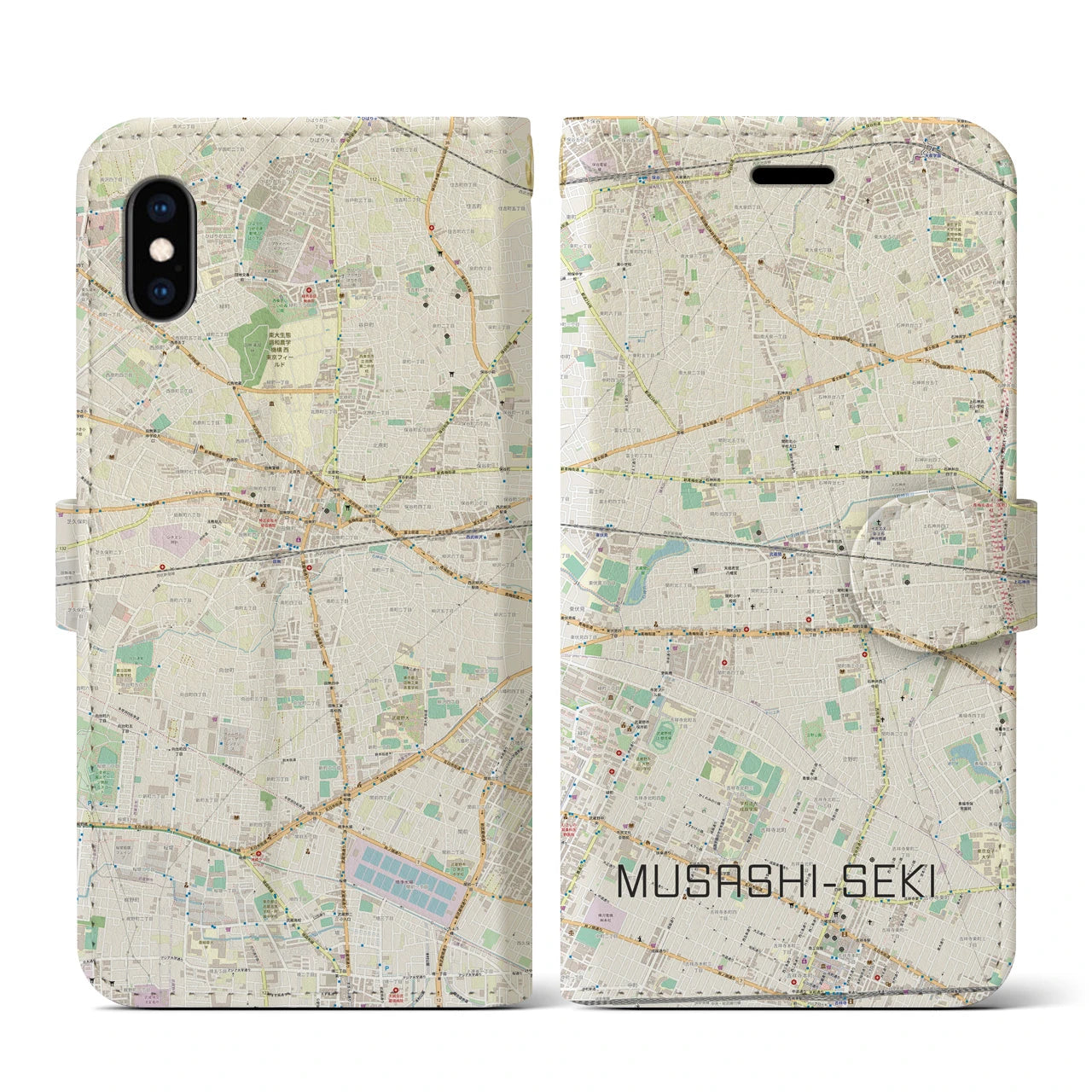 【武蔵関(東京都)】地図柄iPhoneケース(手帳タイプ)ナチュラル・iPhone XS / X 用
