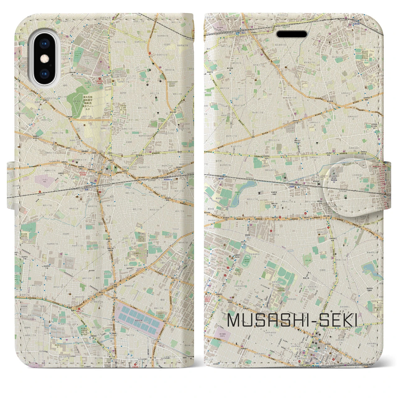 【武蔵関(東京都)】地図柄iPhoneケース(手帳タイプ)ナチュラル・iPhone XS Max 用
