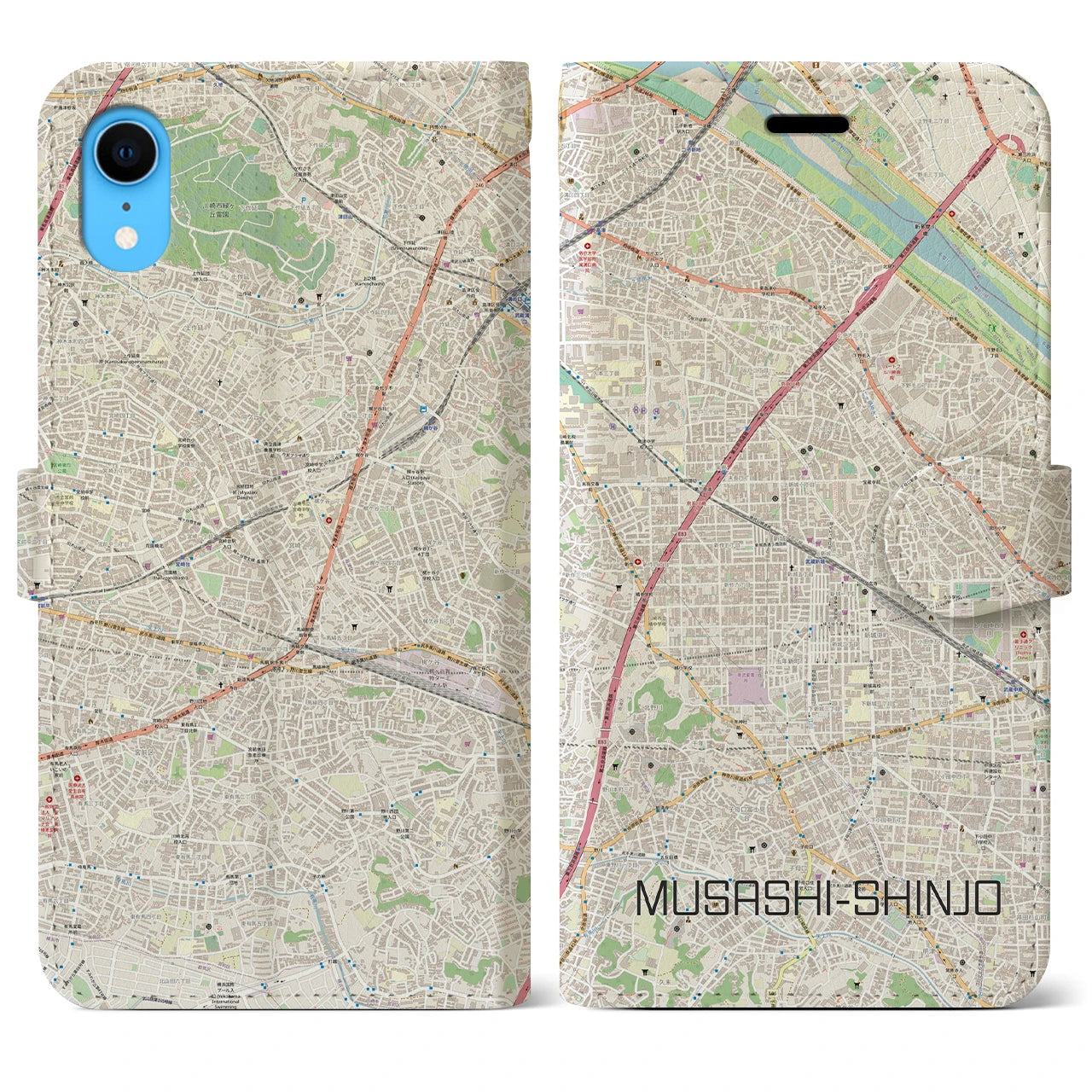 【武蔵新城(神奈川県)】地図柄iPhoneケース(手帳タイプ)ナチュラル・iPhone XR 用