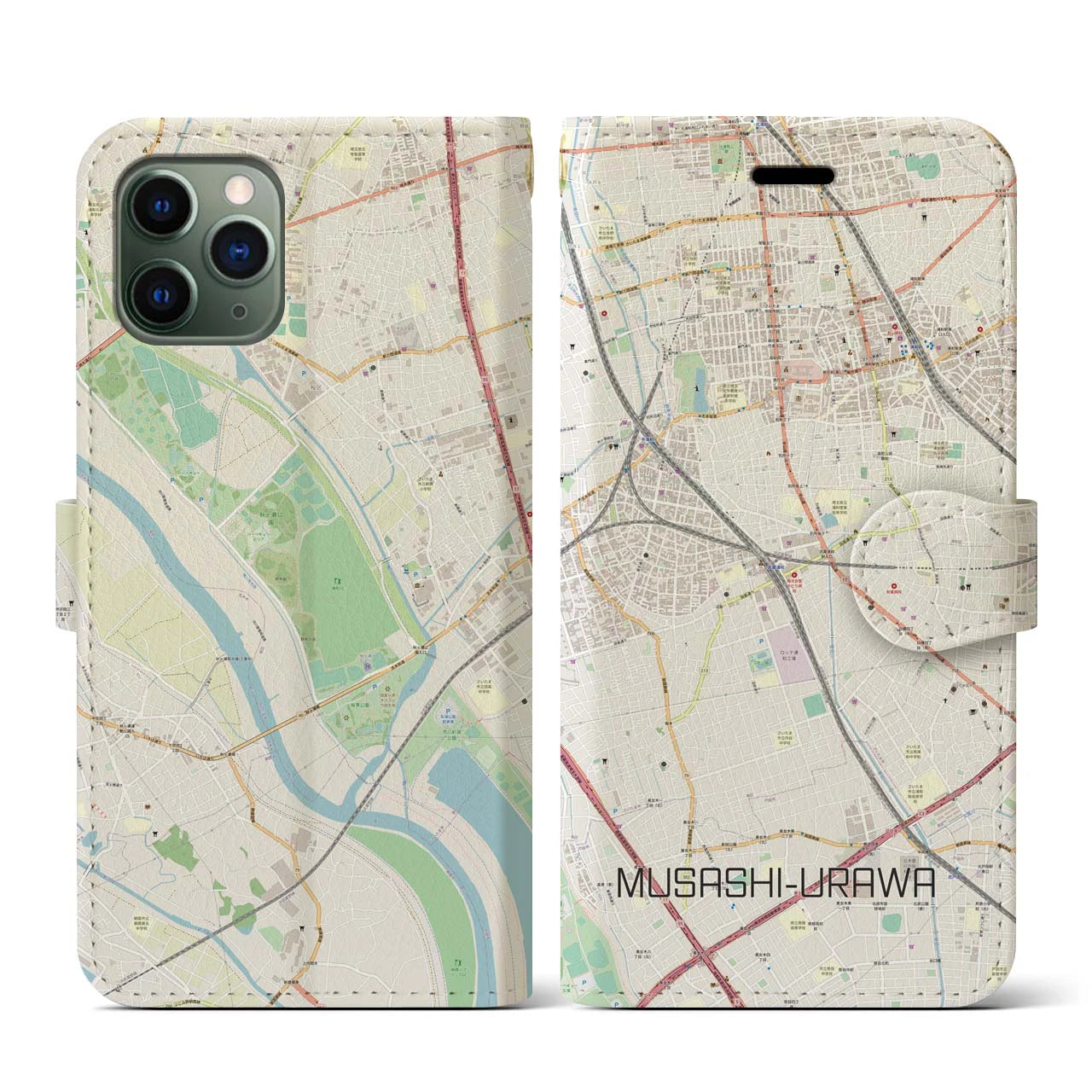 【武蔵浦和(埼玉県)】地図柄iPhoneケース(手帳タイプ)ナチュラル・iPhone 11 Pro 用