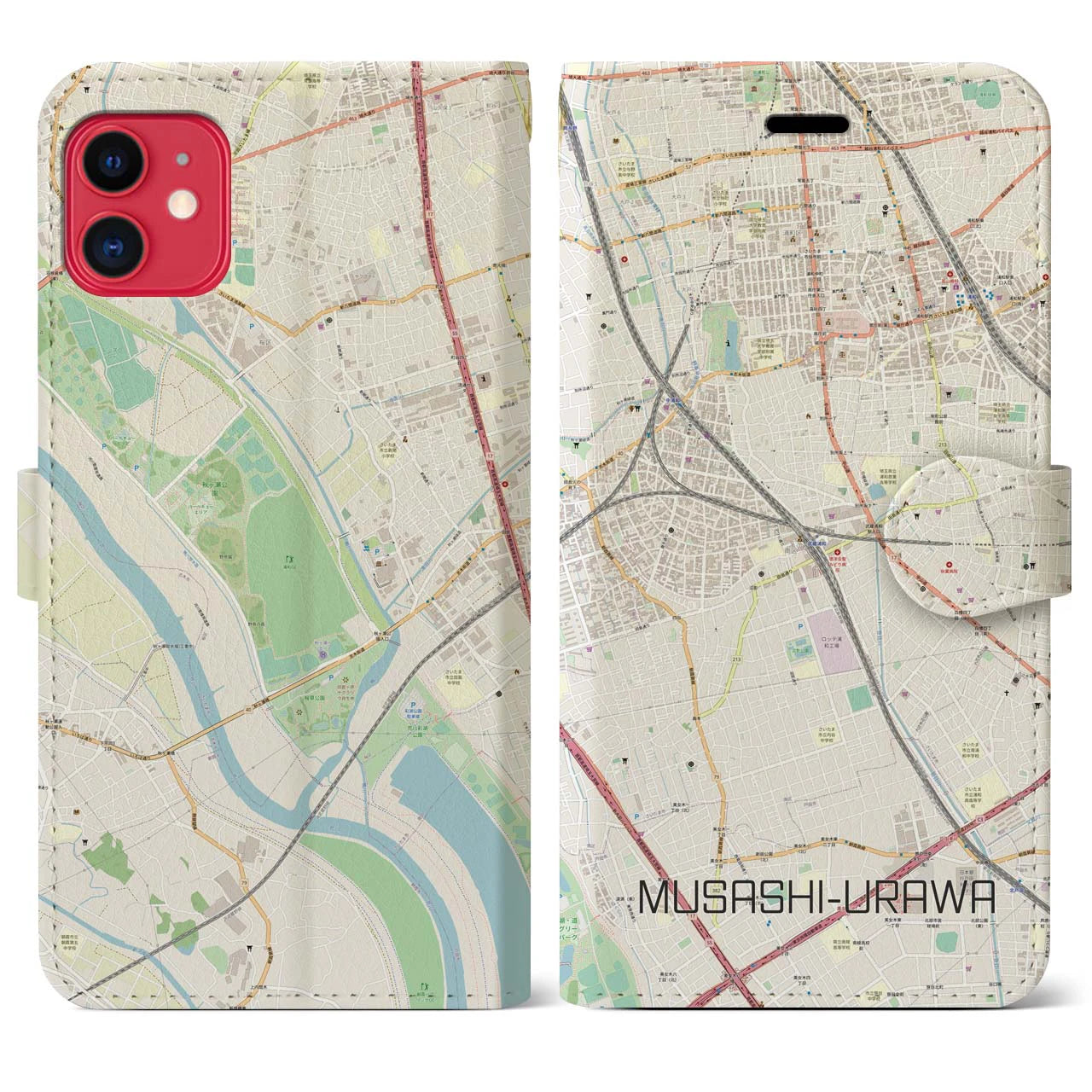 【武蔵浦和(埼玉県)】地図柄iPhoneケース(手帳タイプ)ナチュラル・iPhone 11 用