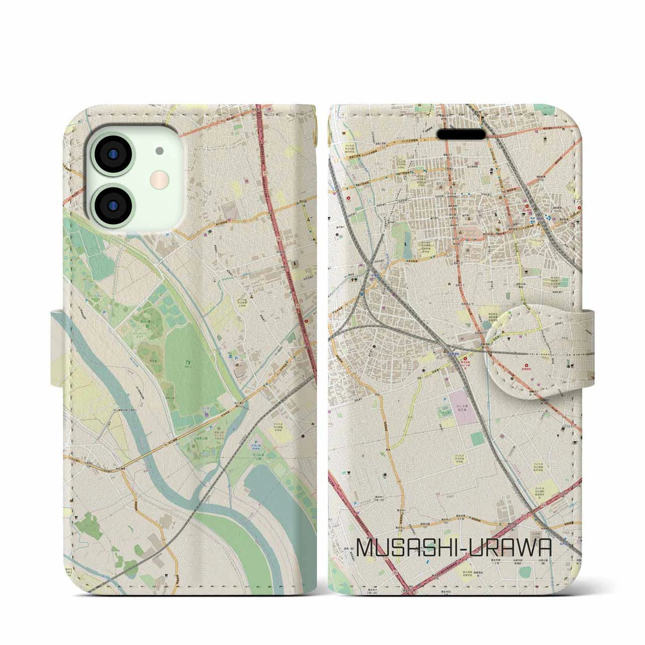 【武蔵浦和(埼玉県)】地図柄iPhoneケース(手帳タイプ)ナチュラル・iPhone 12 mini 用