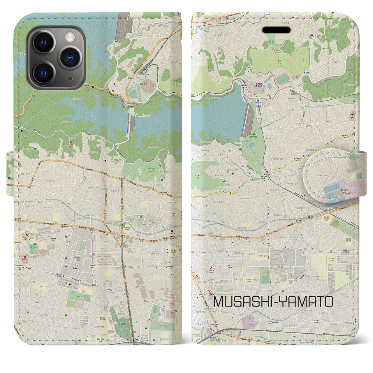 【武蔵大和(東京都)】地図柄iPhoneケース(手帳タイプ)ナチュラル・iPhone 11 Pro Max 用