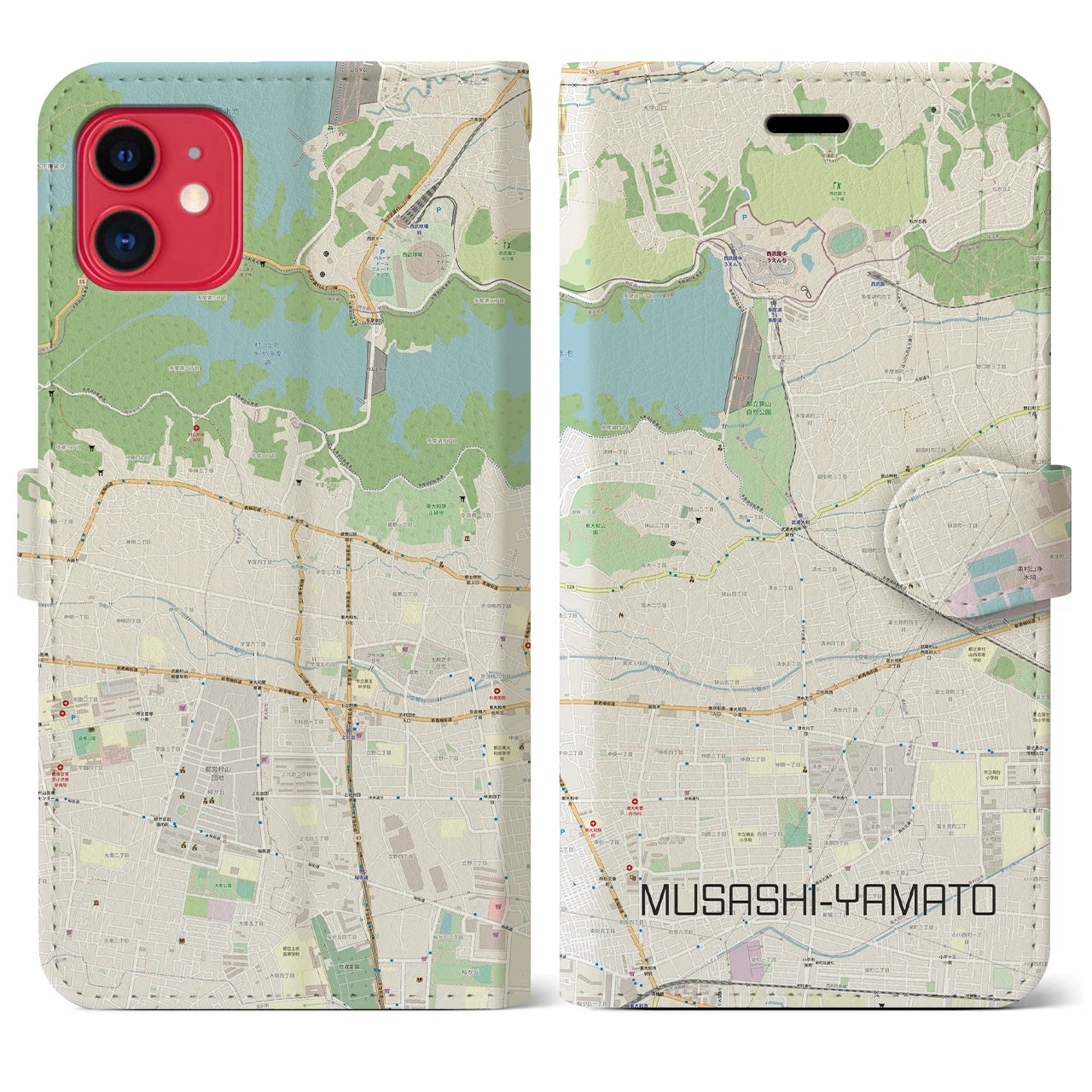 【武蔵大和(東京都)】地図柄iPhoneケース(手帳タイプ)ナチュラル・iPhone 11 用