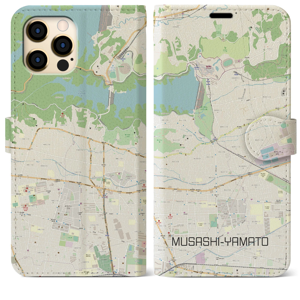 【武蔵大和(東京都)】地図柄iPhoneケース(手帳タイプ)ナチュラル・iPhone 12 Pro Max 用