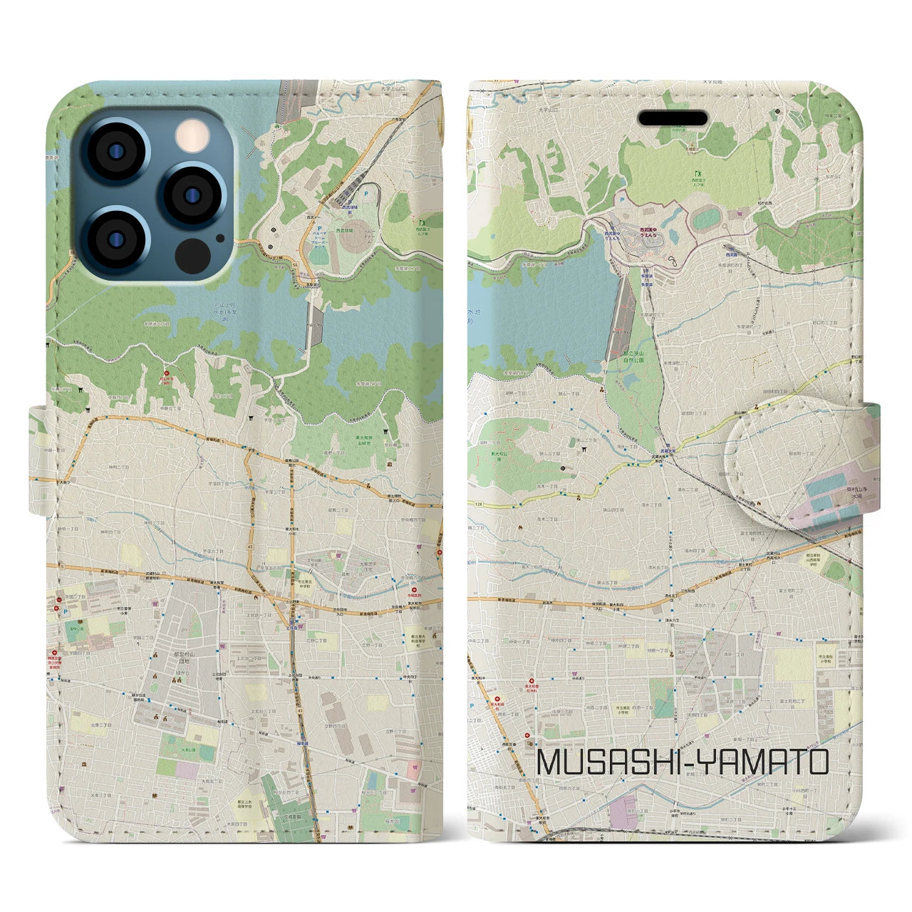 【武蔵大和(東京都)】地図柄iPhoneケース(手帳タイプ)ナチュラル・iPhone 12 / 12 Pro 用