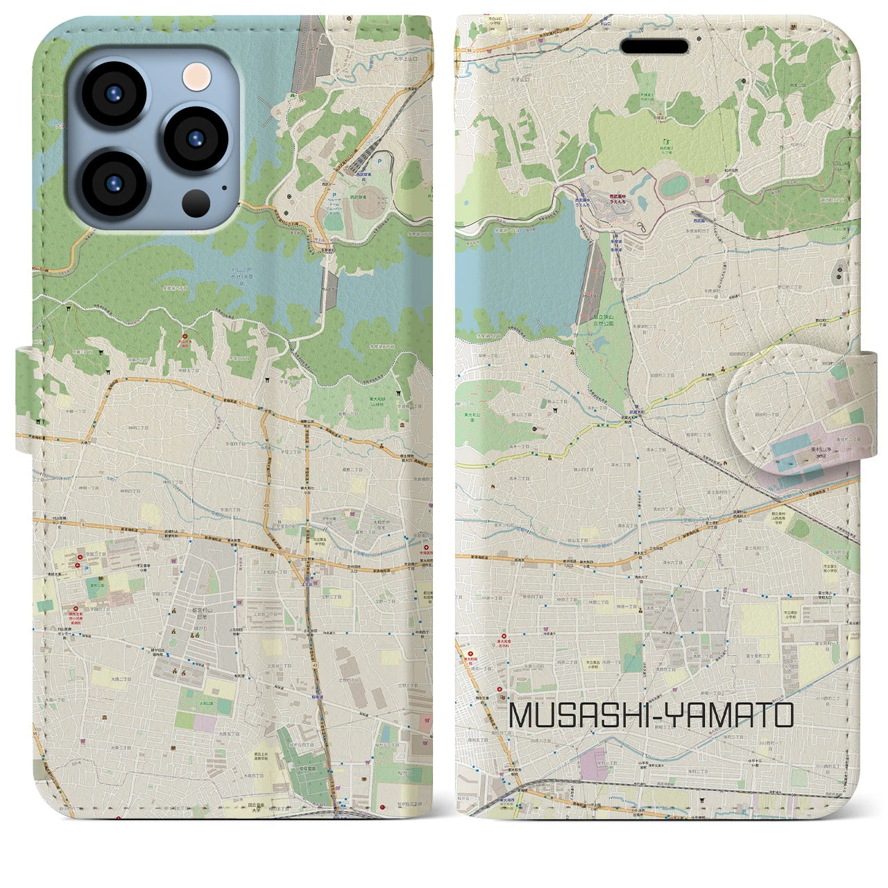 【武蔵大和(東京都)】地図柄iPhoneケース(手帳タイプ)ナチュラル・iPhone 13 Pro Max 用