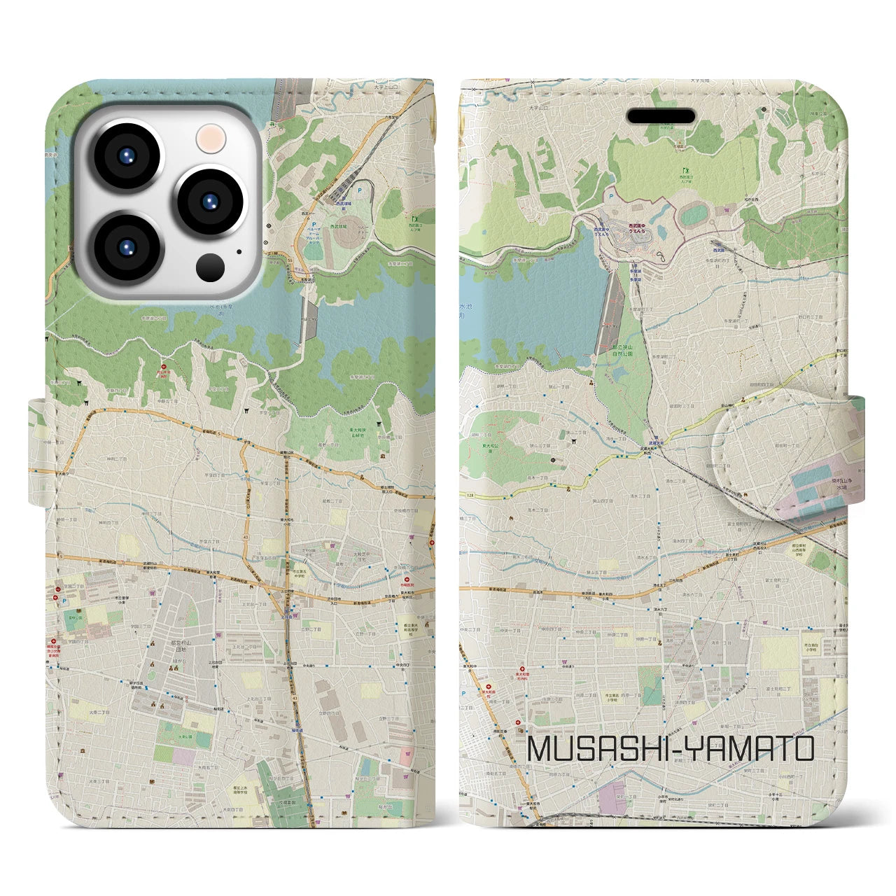 【武蔵大和(東京都)】地図柄iPhoneケース(手帳タイプ)ナチュラル・iPhone 13 Pro 用