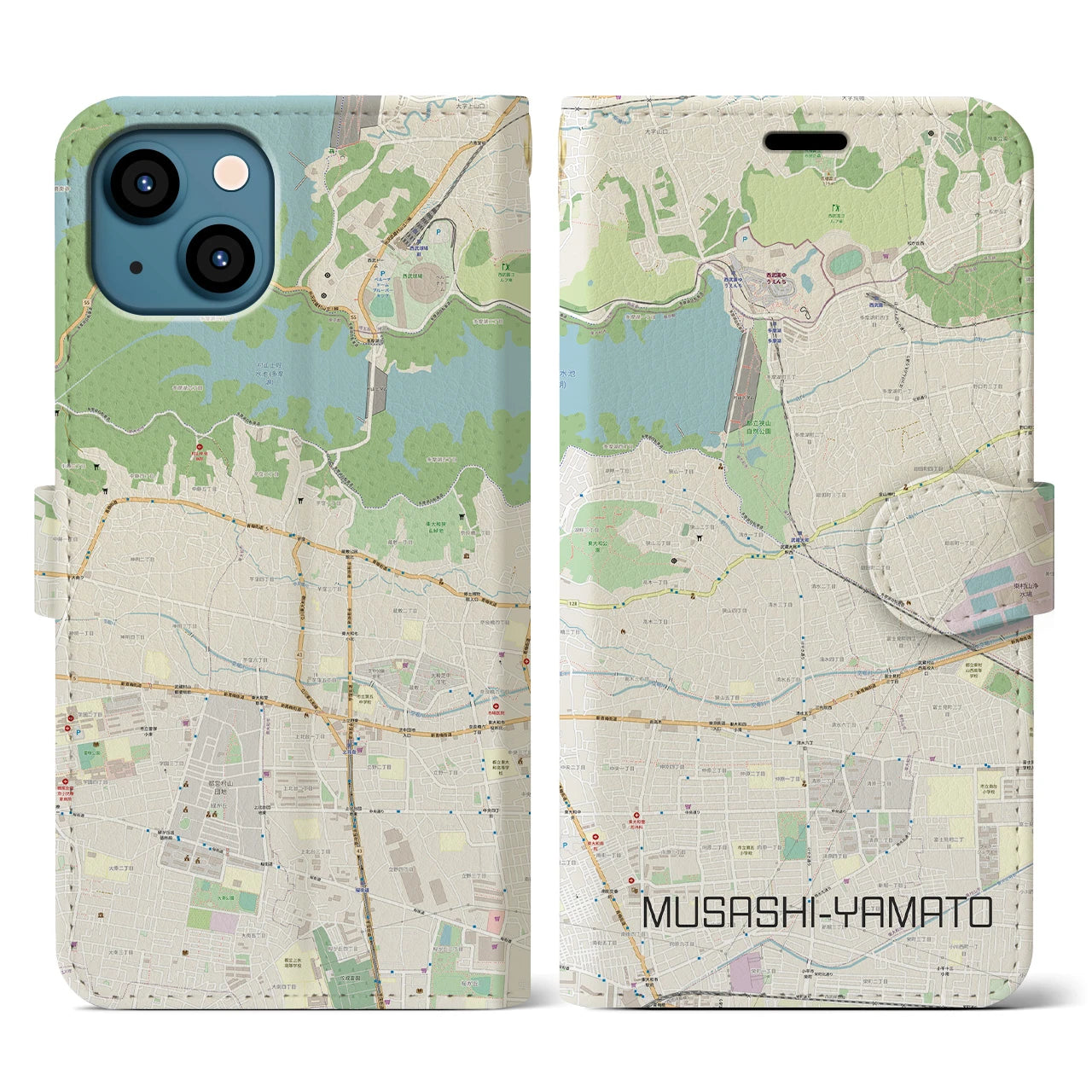 【武蔵大和(東京都)】地図柄iPhoneケース(手帳タイプ)ナチュラル・iPhone 13 用