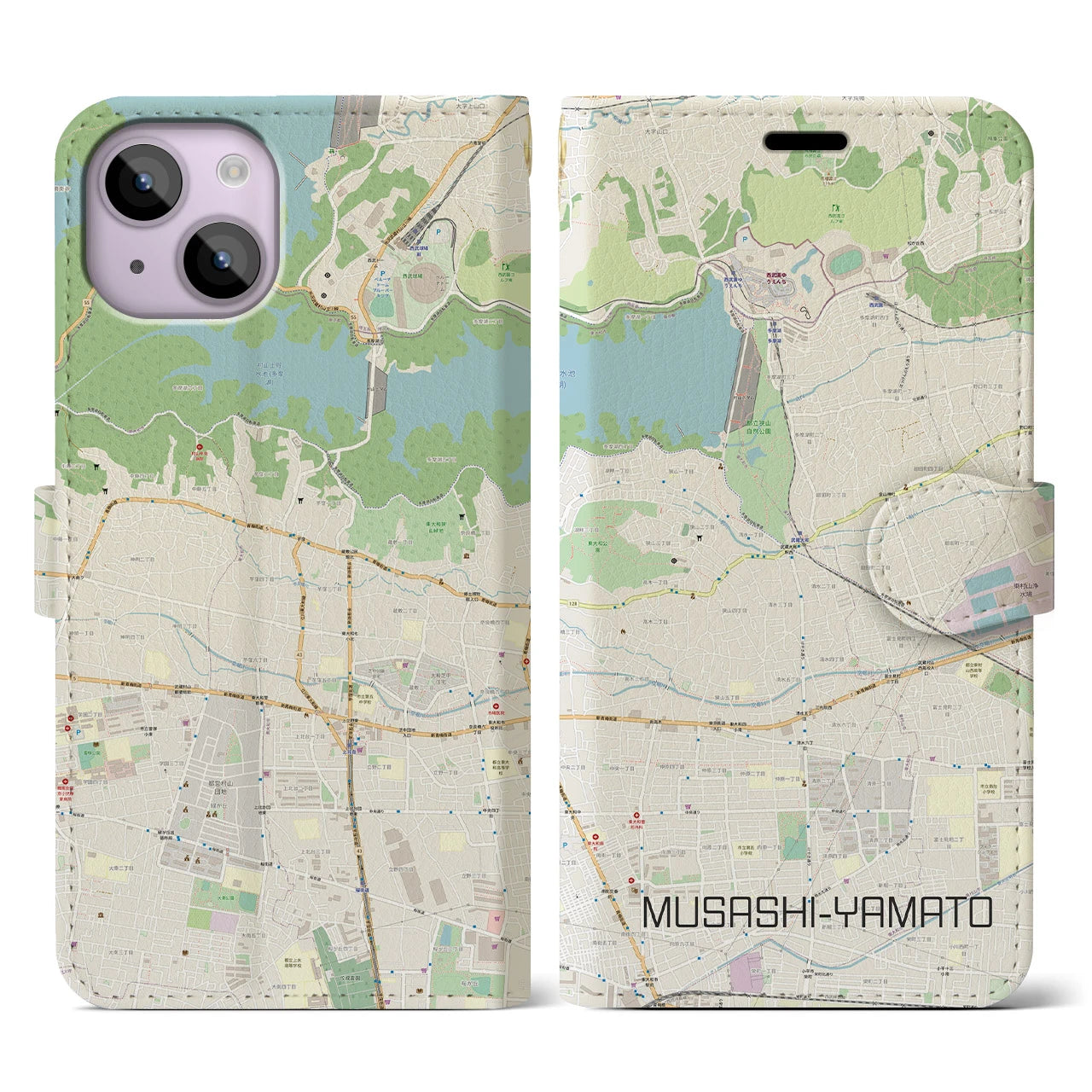 【武蔵大和(東京都)】地図柄iPhoneケース(手帳タイプ)ナチュラル・iPhone 14 用