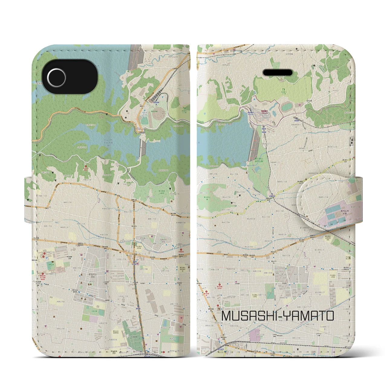 【武蔵大和(東京都)】地図柄iPhoneケース(手帳タイプ)ナチュラル・iPhone SE(第3 / 第2世代) / 8 / 7 / 6s / 6 用