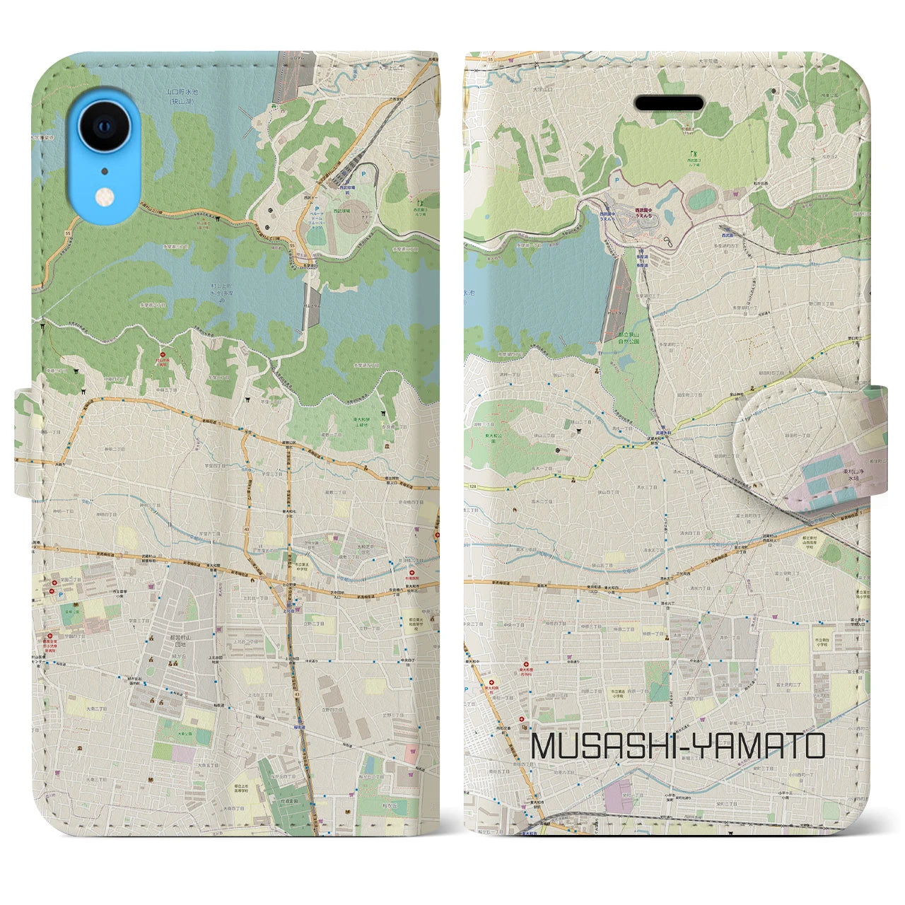 【武蔵大和(東京都)】地図柄iPhoneケース(手帳タイプ)ナチュラル・iPhone XR 用