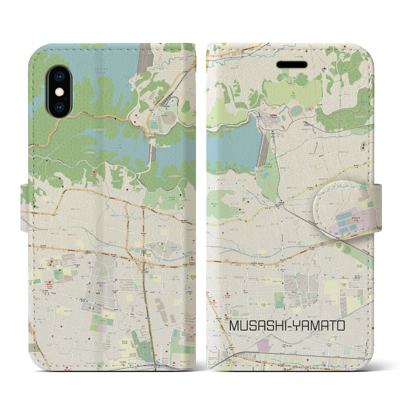 【武蔵大和(東京都)】地図柄iPhoneケース(手帳タイプ)ナチュラル・iPhone XS / X 用