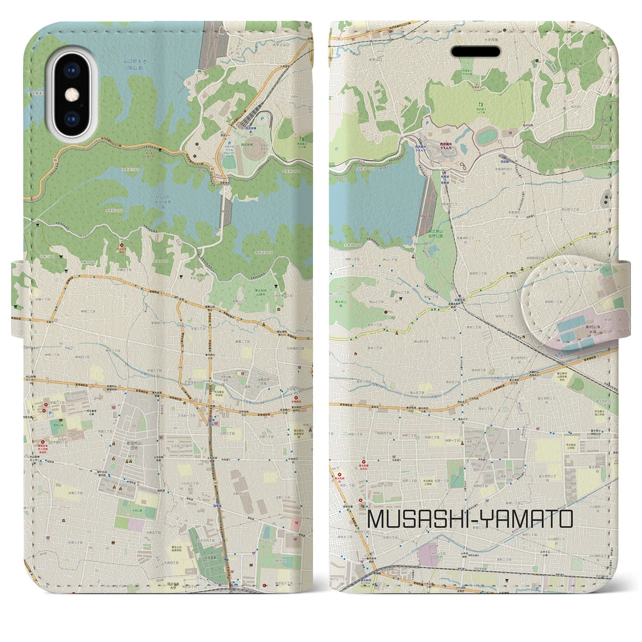 【武蔵大和(東京都)】地図柄iPhoneケース(手帳タイプ)ナチュラル・iPhone XS Max 用