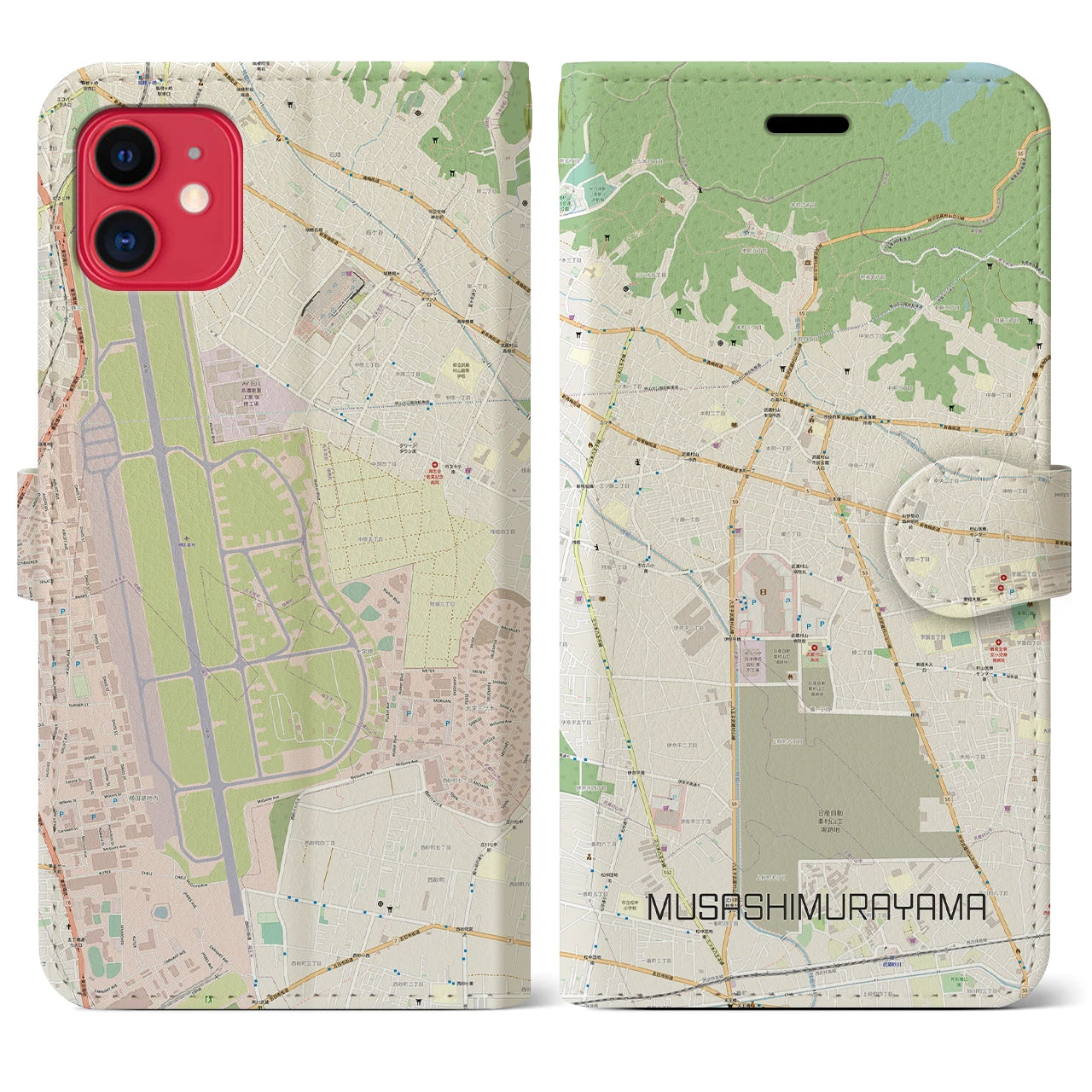【武蔵村山(東京都)】地図柄iPhoneケース(手帳タイプ)ナチュラル・iPhone 11 用