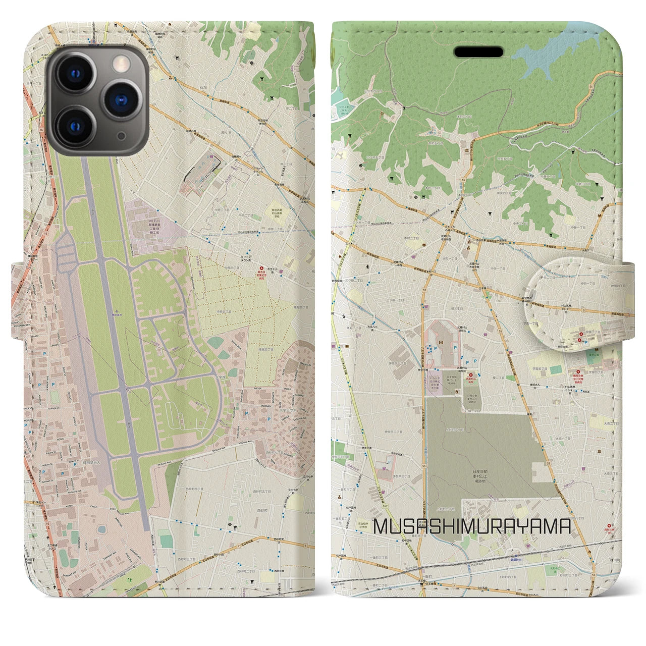 【武蔵村山(東京都)】地図柄iPhoneケース(手帳タイプ)ナチュラル・iPhone 11 Pro Max 用