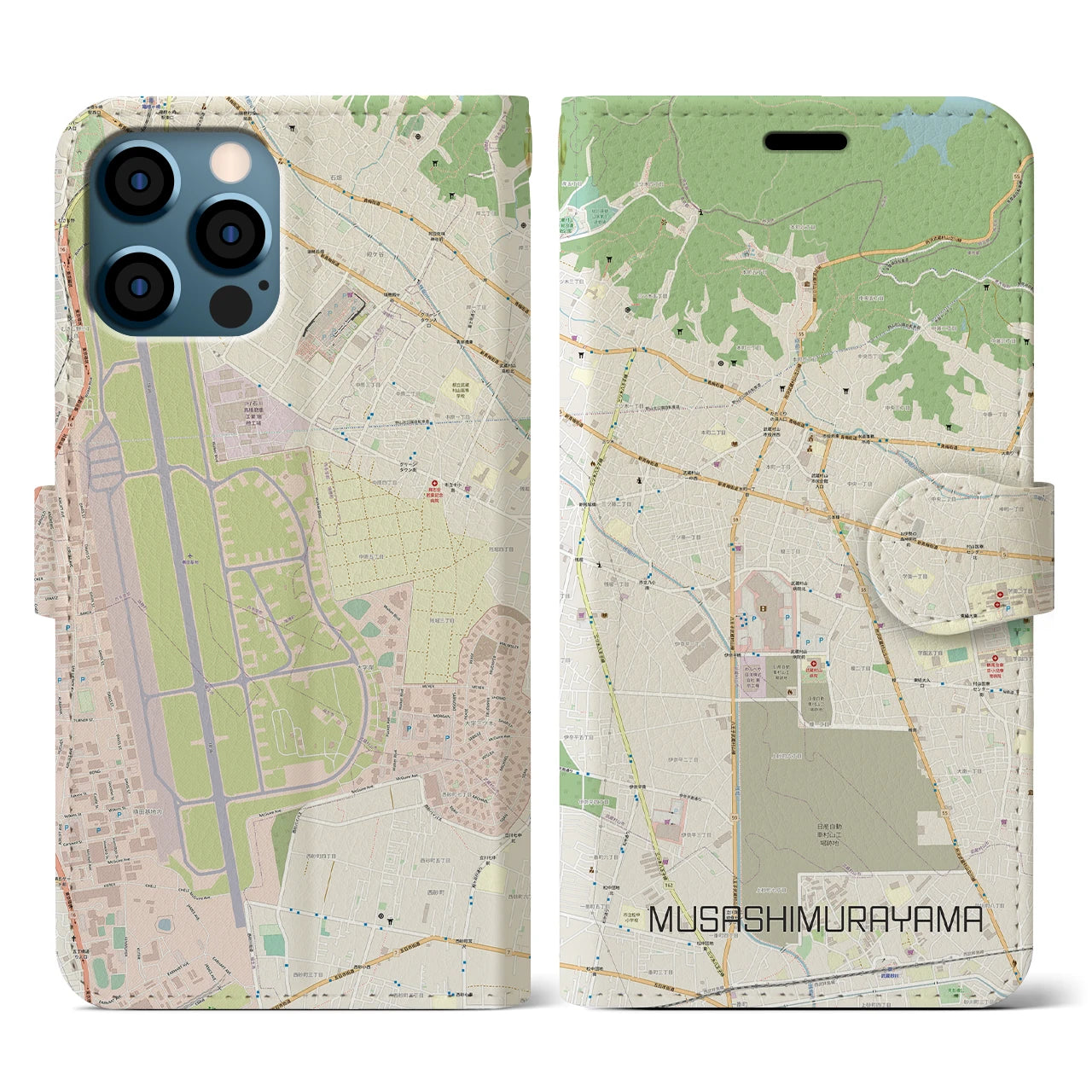 【武蔵村山(東京都)】地図柄iPhoneケース(手帳タイプ)ナチュラル・iPhone 12 / 12 Pro 用