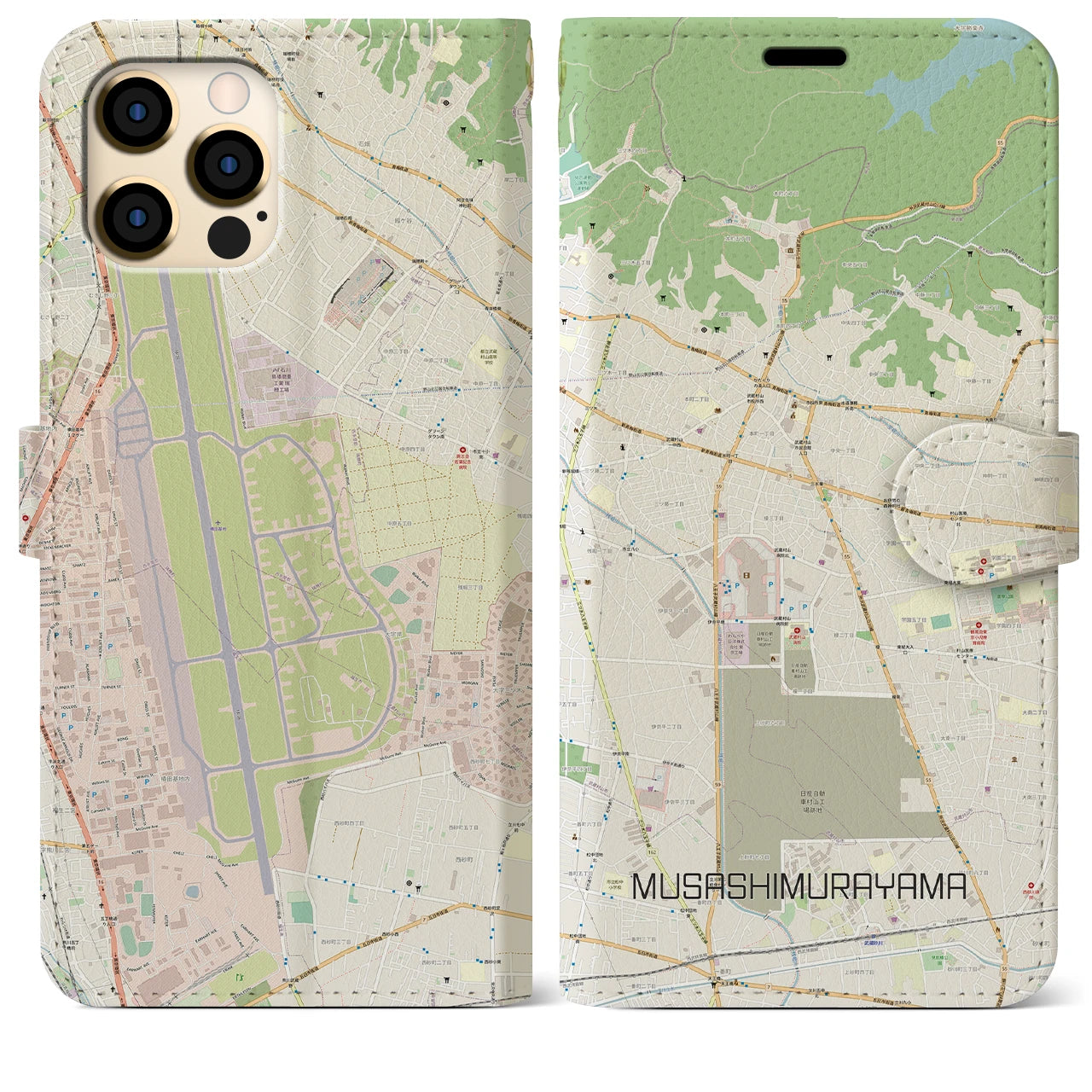 【武蔵村山(東京都)】地図柄iPhoneケース(手帳タイプ)ナチュラル・iPhone 12 Pro Max 用