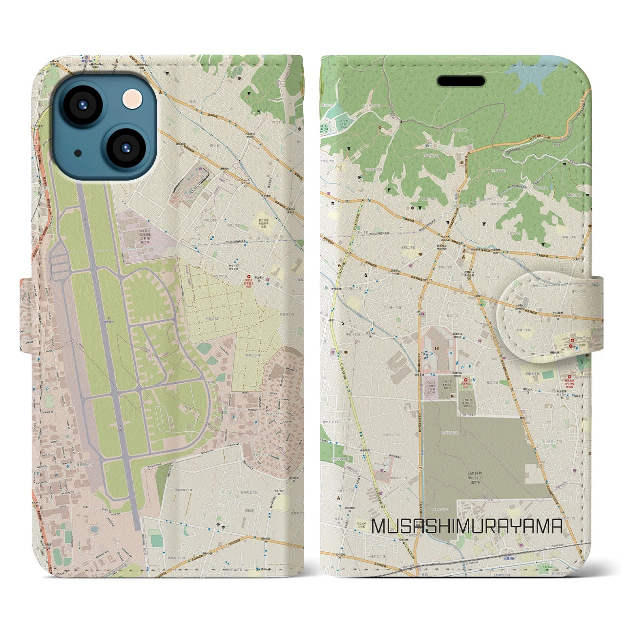 【武蔵村山(東京都)】地図柄iPhoneケース(手帳タイプ)ナチュラル・iPhone 13 用