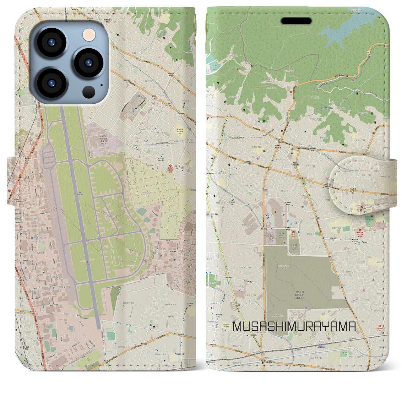 【武蔵村山(東京都)】地図柄iPhoneケース(手帳タイプ)ナチュラル・iPhone 13 Pro Max 用