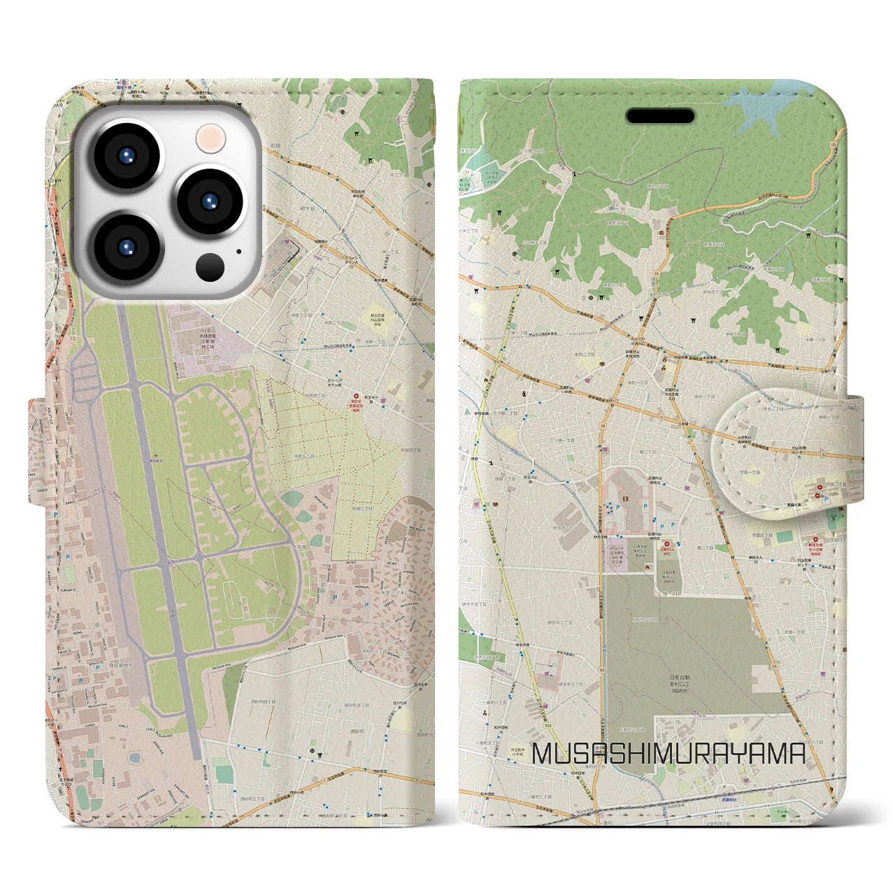 【武蔵村山(東京都)】地図柄iPhoneケース(手帳タイプ)ナチュラル・iPhone 13 Pro 用