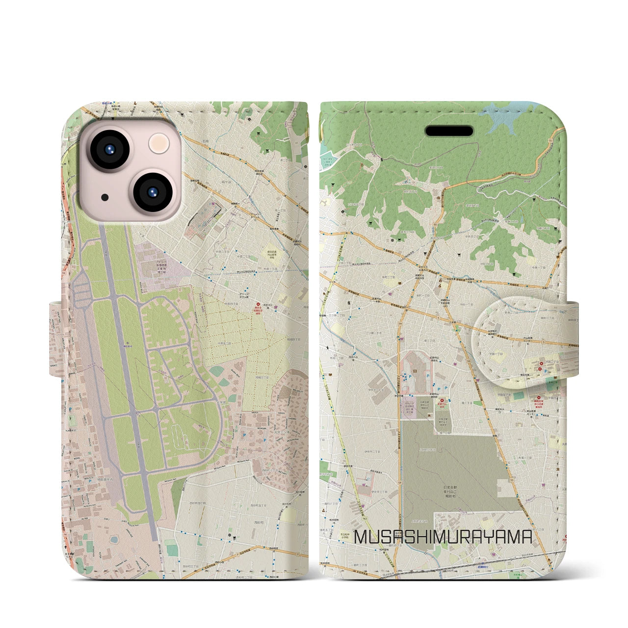 【武蔵村山(東京都)】地図柄iPhoneケース(手帳タイプ)ナチュラル・iPhone 13 mini 用