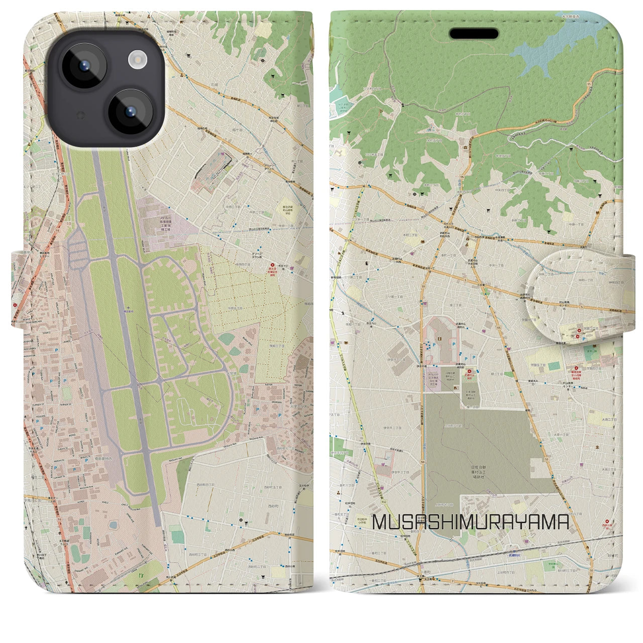 【武蔵村山(東京都)】地図柄iPhoneケース(手帳タイプ)ナチュラル・iPhone 14 Plus 用