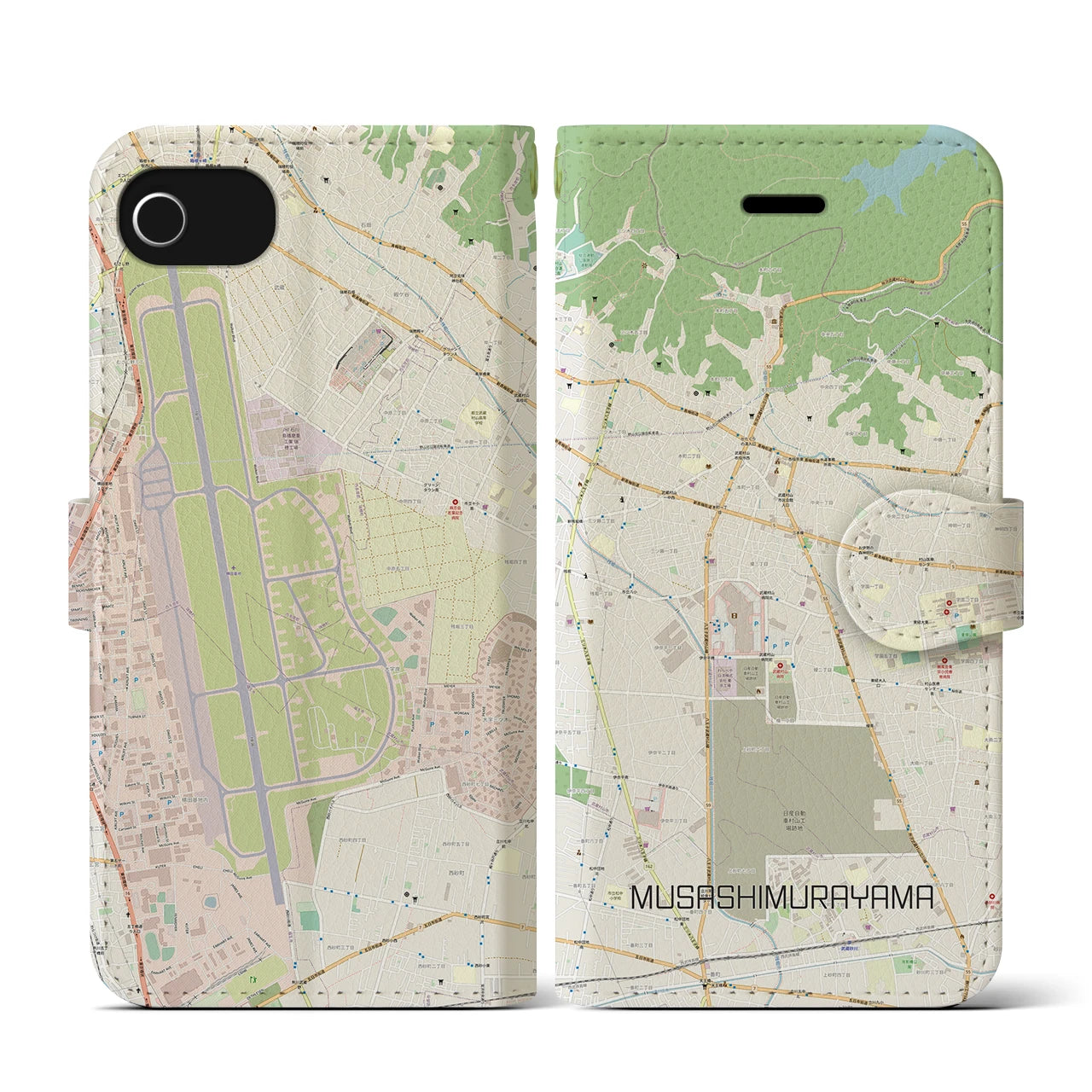【武蔵村山(東京都)】地図柄iPhoneケース(手帳タイプ)ナチュラル・iPhone SE(第3 / 第2世代) / 8 / 7 / 6s / 6 用