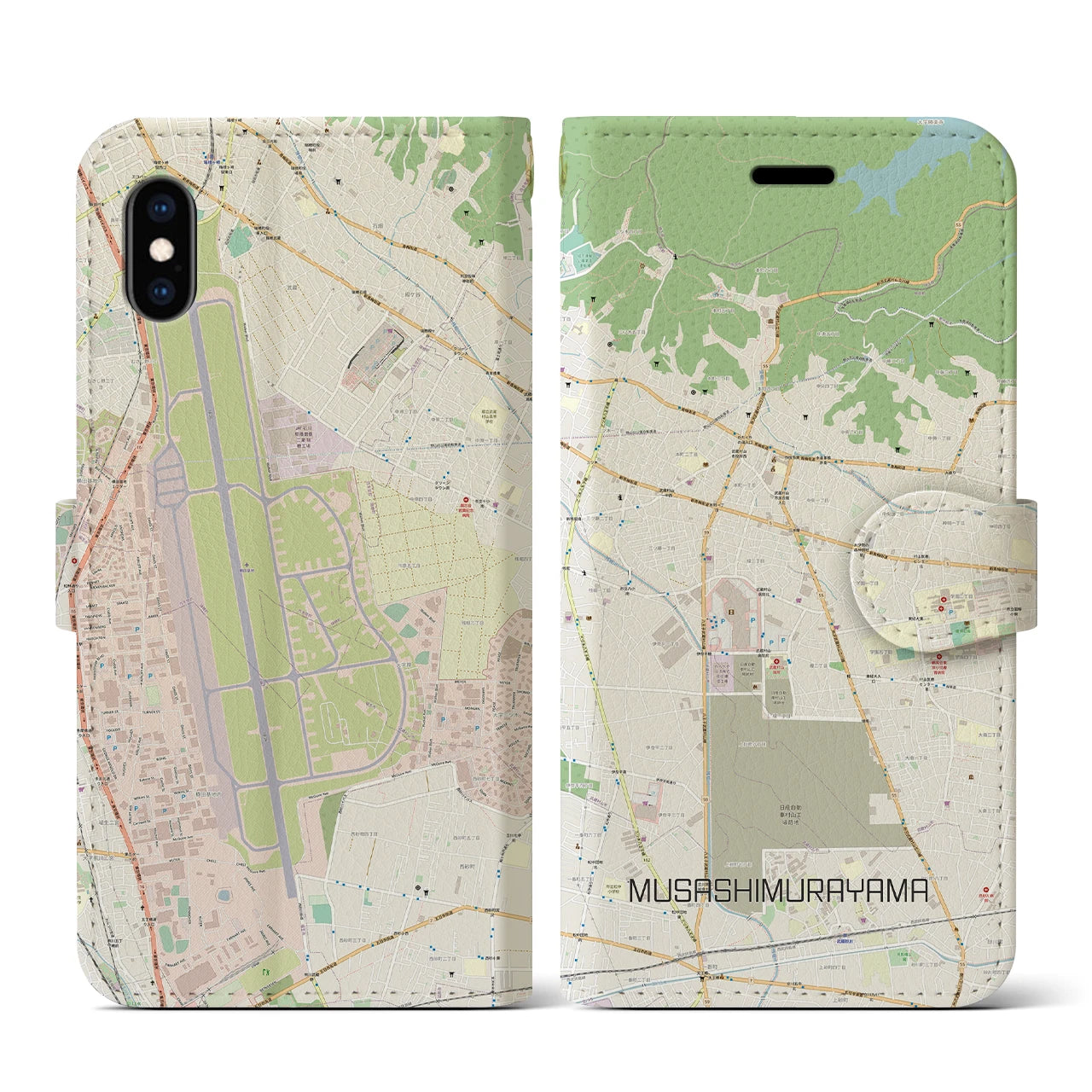 【武蔵村山(東京都)】地図柄iPhoneケース(手帳タイプ)ナチュラル・iPhone XS / X 用