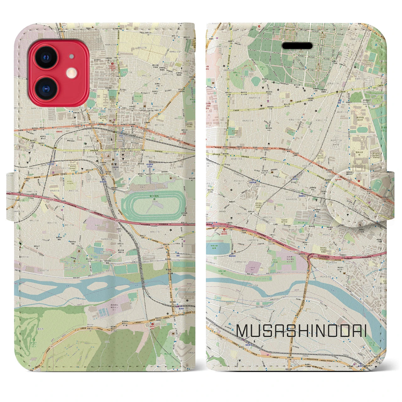 【武蔵野台(東京都)】地図柄iPhoneケース(手帳タイプ)ナチュラル・iPhone 11 用